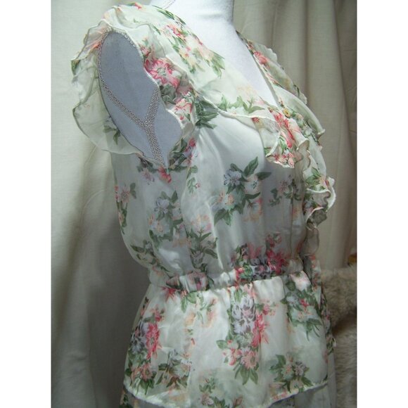 Blue Bird Dress Floral Tiered Sweet! Medium Ruffles Feminine - Picture 4 of 10